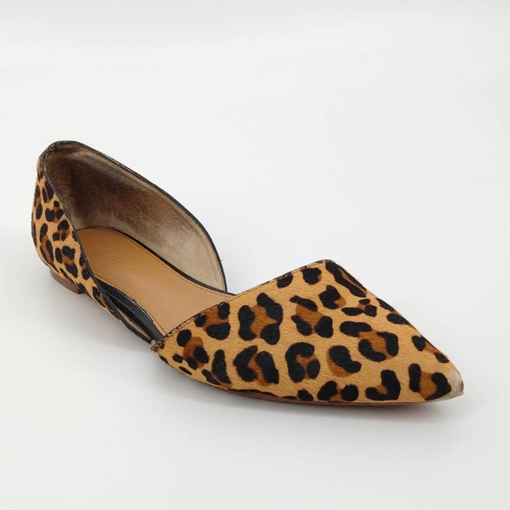 J Crew Zoe Leopard Pointed Toe Flat Calf Hair 6